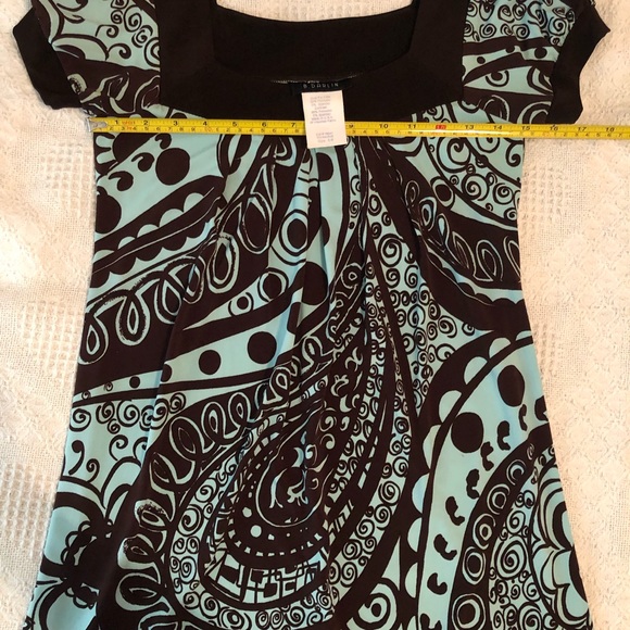 Brown & Light Blue Shift Dress - Picture 8 of 8